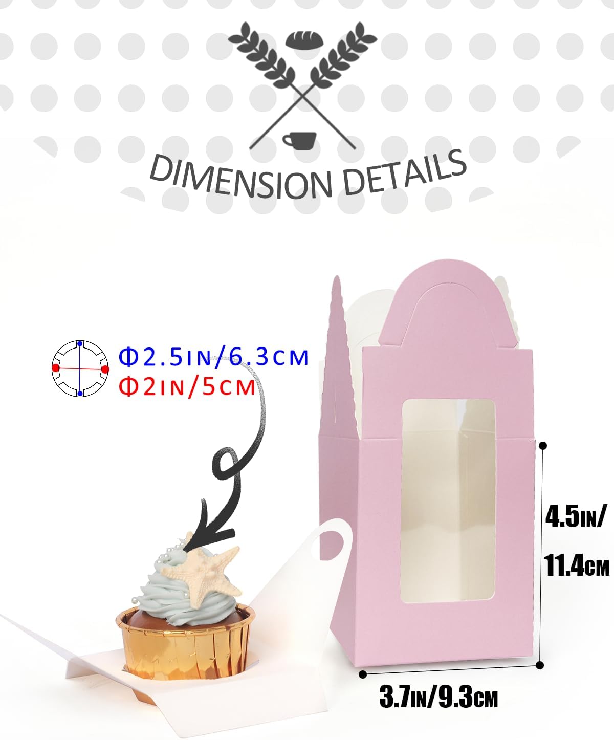 qiqee Lavender Cupcake Boxes Individual Cupcake Holders Disposable 50pcs Single Cupcake Boxes with Window 3.7" 3.7"*4.5" Cupcake Containers
