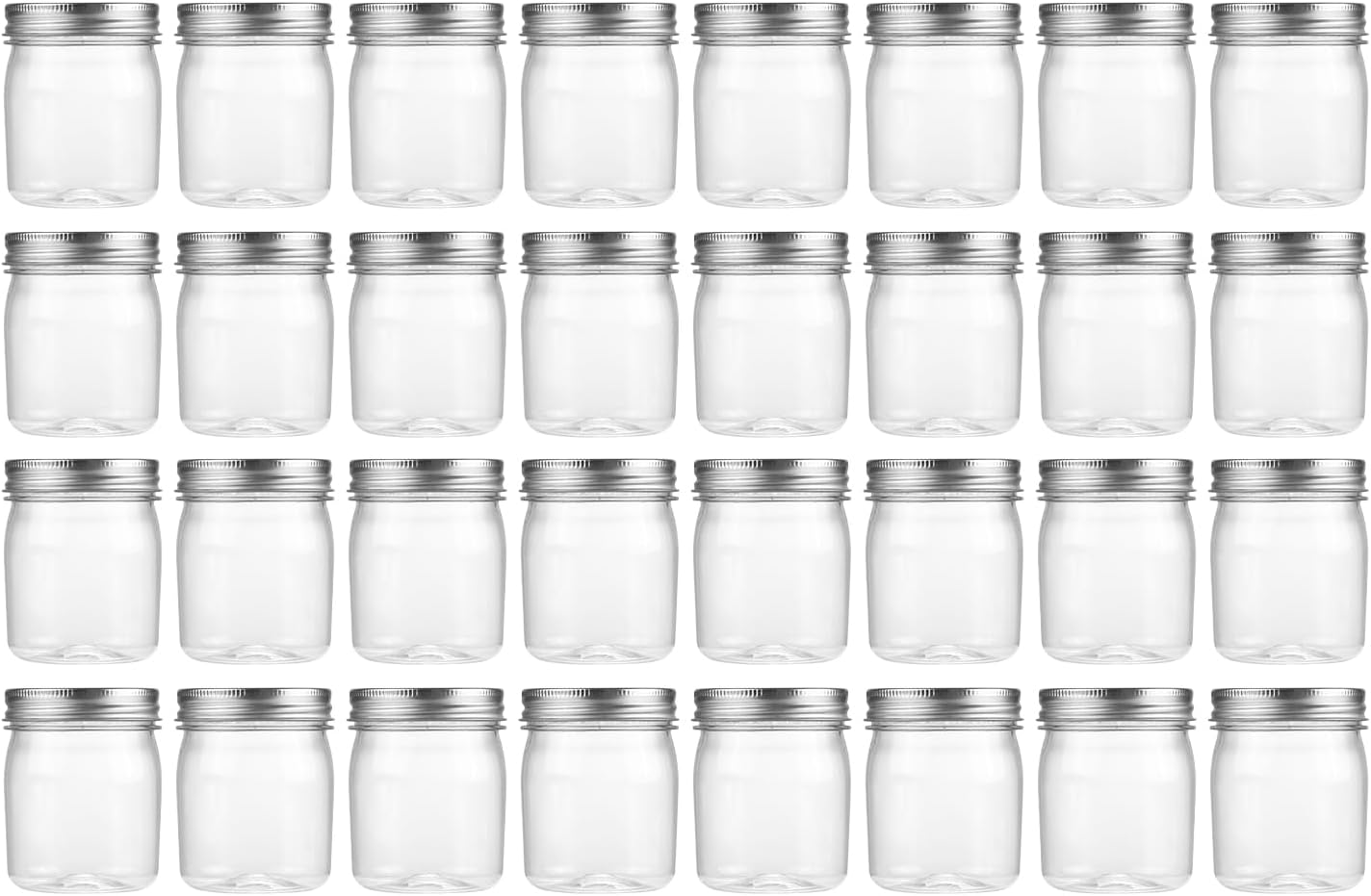 novelinks 8 oz Clear Plastic Jars with Screw-On Lids - BPA-Free Refillable Storage Containers for Slime, Spices, Crafts, Kitchen & Home Organization (32 Pack,Silver)