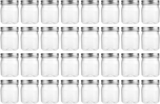 novelinks 8 oz Clear Plastic Jars with Screw-On Lids - BPA-Free Refillable Storage Containers for Slime, Spices, Crafts, Kitchen & Home Organization (32 Pack,Silver)