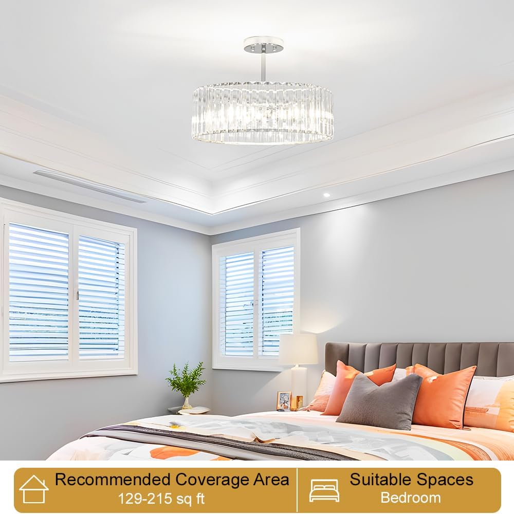 Modern Crystal Ceiling Light Fixture, Semi Flush Mount Ceiling Light, Chrome Hallway Lighting Fixtures Chandelier, Crystal Chandelier for Kitchen Bedroom Dining Room Closet, 5-Light, 16 Inch