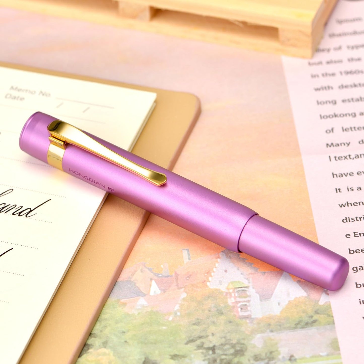 Hongdian M2 Black Forest Mini Fountain Pen, Fine Soft Golden Nib & Sleek Shape Aluminium Short Pocket Travel Pen (Lilac Purple)