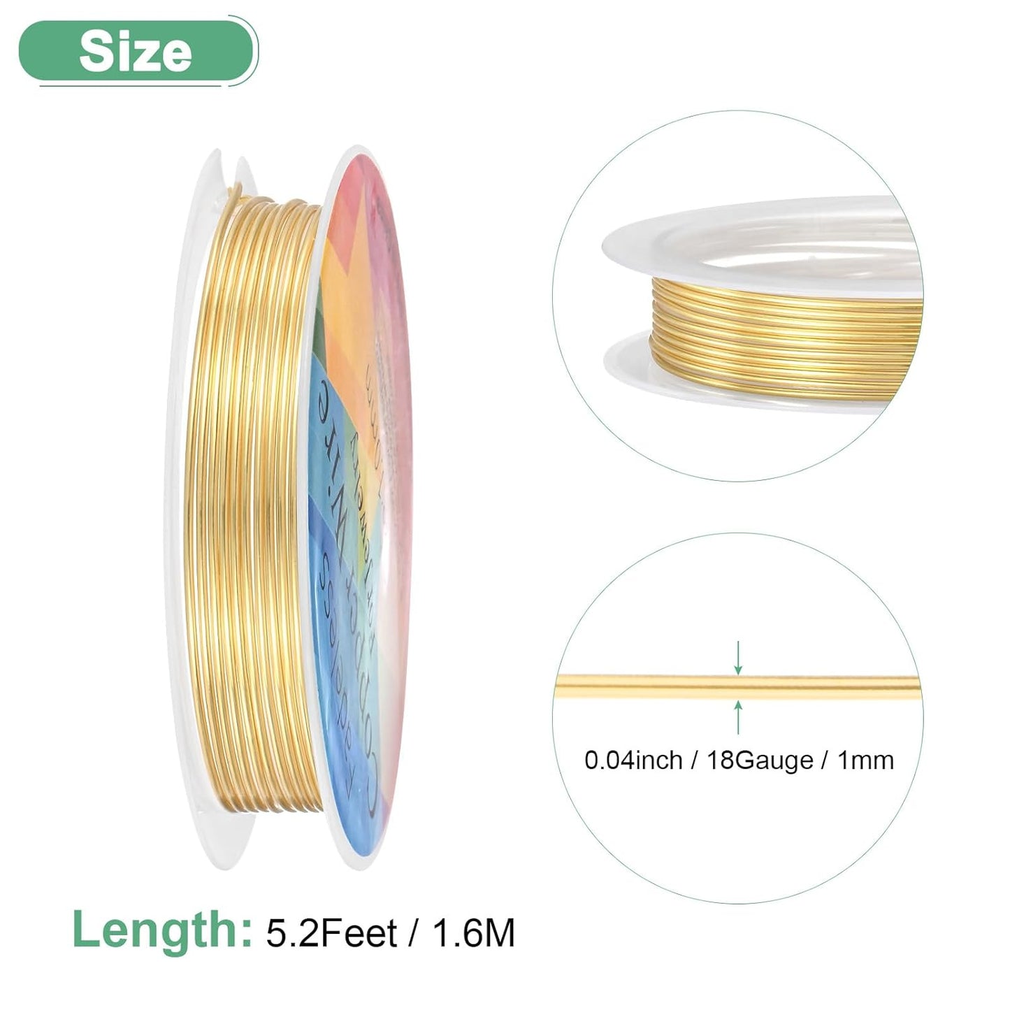 1 mm/18 Gauge Copper Wire for Jewelry Making, 5.2FT Copper Beading Craft Wire for Jewelry/Weaving/DIY Crafting/Planting, Color-Retaining [1.6M, KC-Gold]