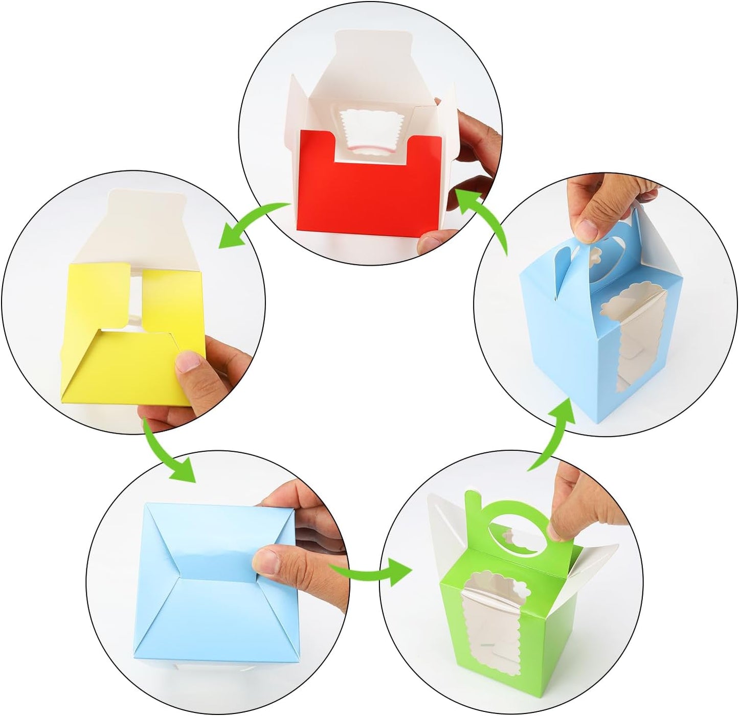 Individual Cupcake Boxes 4x4x5 Inches Disposable Pastry Tray Boxes, With Window Insert and Handle, Perfect for Parties, Birthdays, Bakery Wrapping and Events Containers (Blue-50Pack)