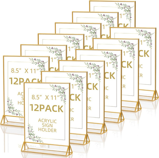 Acrylic Sign Holder 8.5X11 Double Sided Table Flyer Holder , Plastic Acrylic Display Stand for Home Office Shop Restaurant (12pcs)