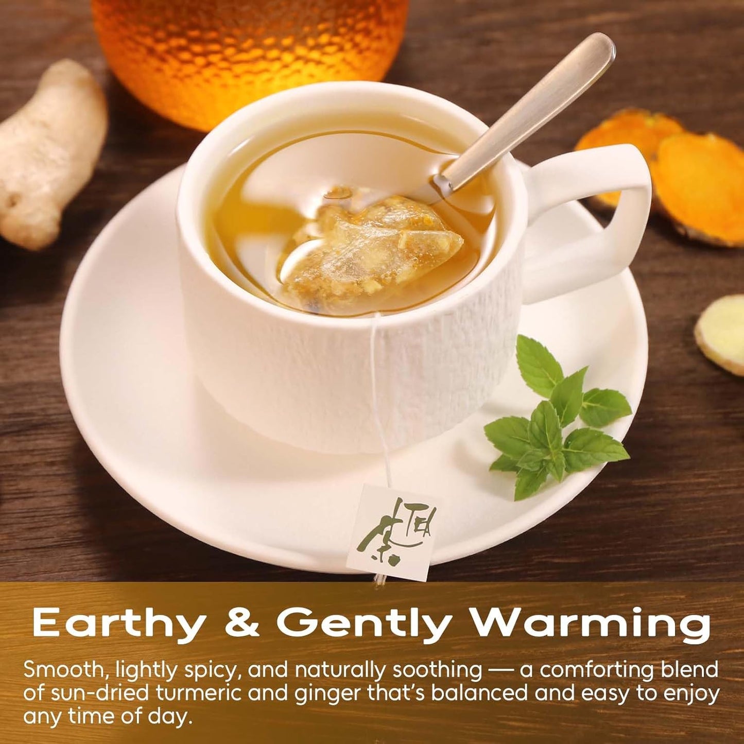 FullChea - Turmeric Ginger Tea Bags, 50 Count, 2g/bag - Premium Turmeric & Ginger- Non-GMO - Caffeine-free - Boost Immunity & Aid Digestion