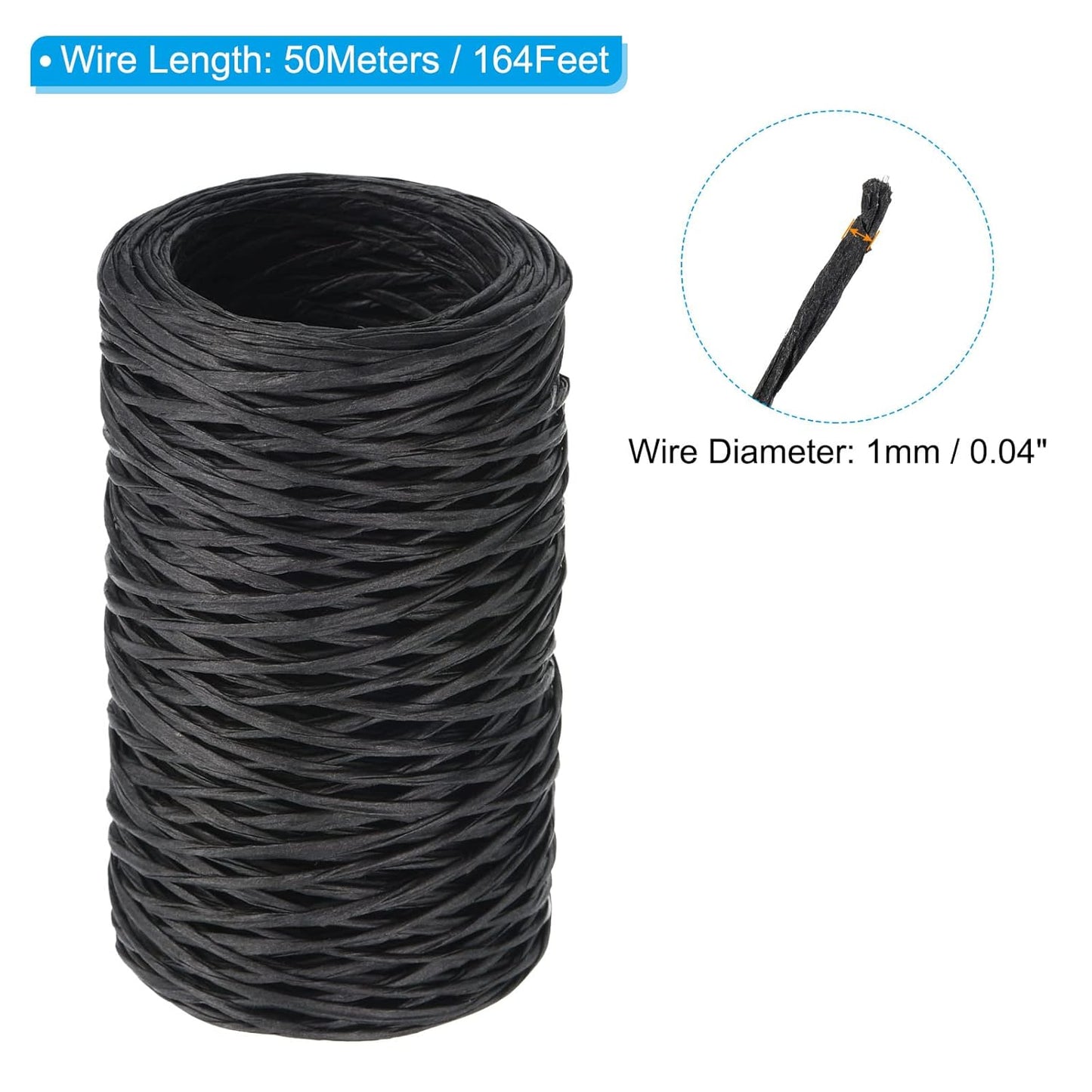 PATIKIL 164 Feet Floral Bind Wire Wrap Twine, 1mm Florist Wire Iron Wire Paper Covered Vine Wrapping Binding Wire for Flower Bouquets, Black