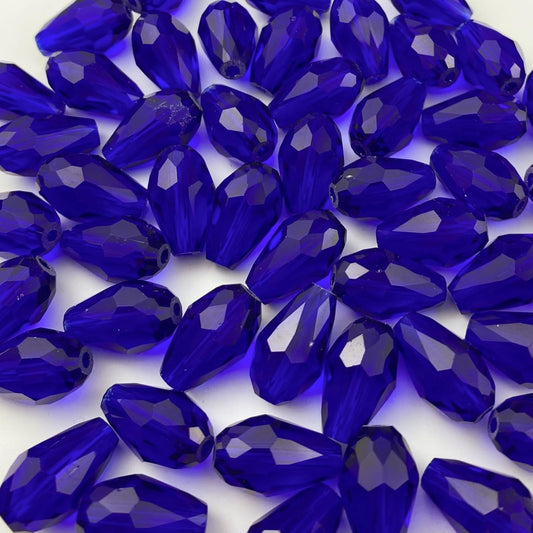 130pcs 6x8mm Teardrop Crystal Glass Beads Vertical Hole Faceted Glass Teardrop Spacer Beads for Bracelets Necklace Earring DIY Jewelry Making Craft(Sapphire Blue)