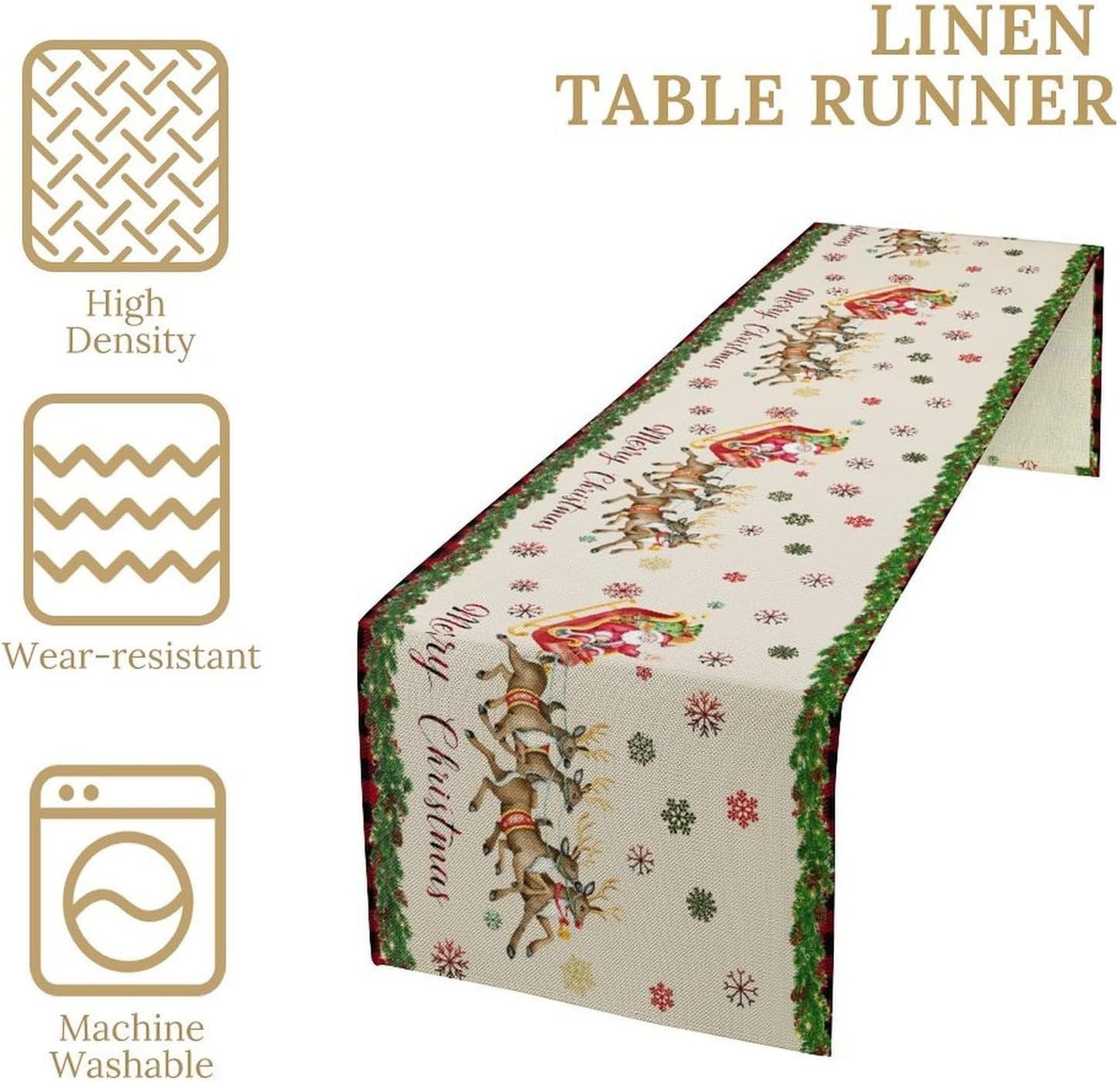 Christmas Table Runner,Xmas Deer Cute Santa Claus Red Plaid Pattern Printed Tablecloth Burlap for Hotel Indoors Outdoor Dining Room Kitchen Home Decor,W13X L90 in