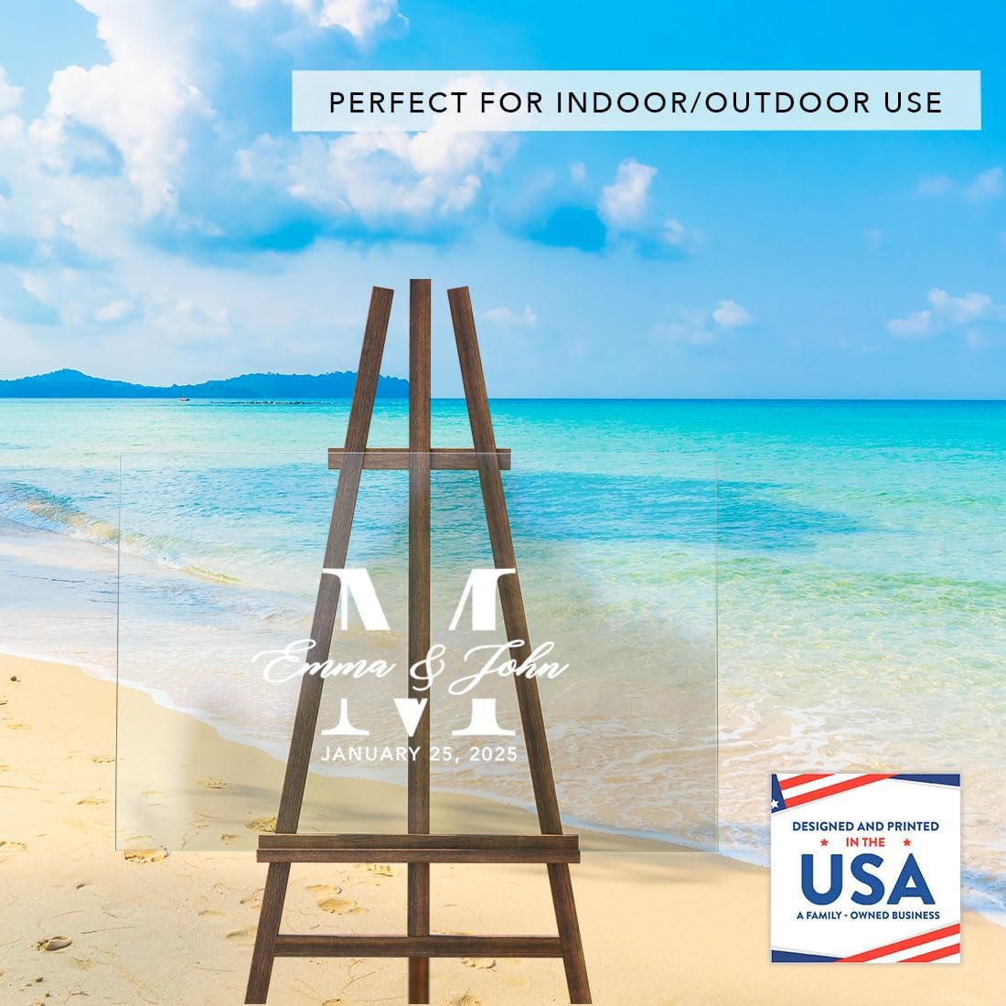 Andaz Press Custom Large Wedding Acrylic Sign, 16 X 24 Inches, Minimalist Modern Monogram, Personalized Sign, Welcome Sign For Modern Wedding Theme Wedding Signs For Ceremony And Reception