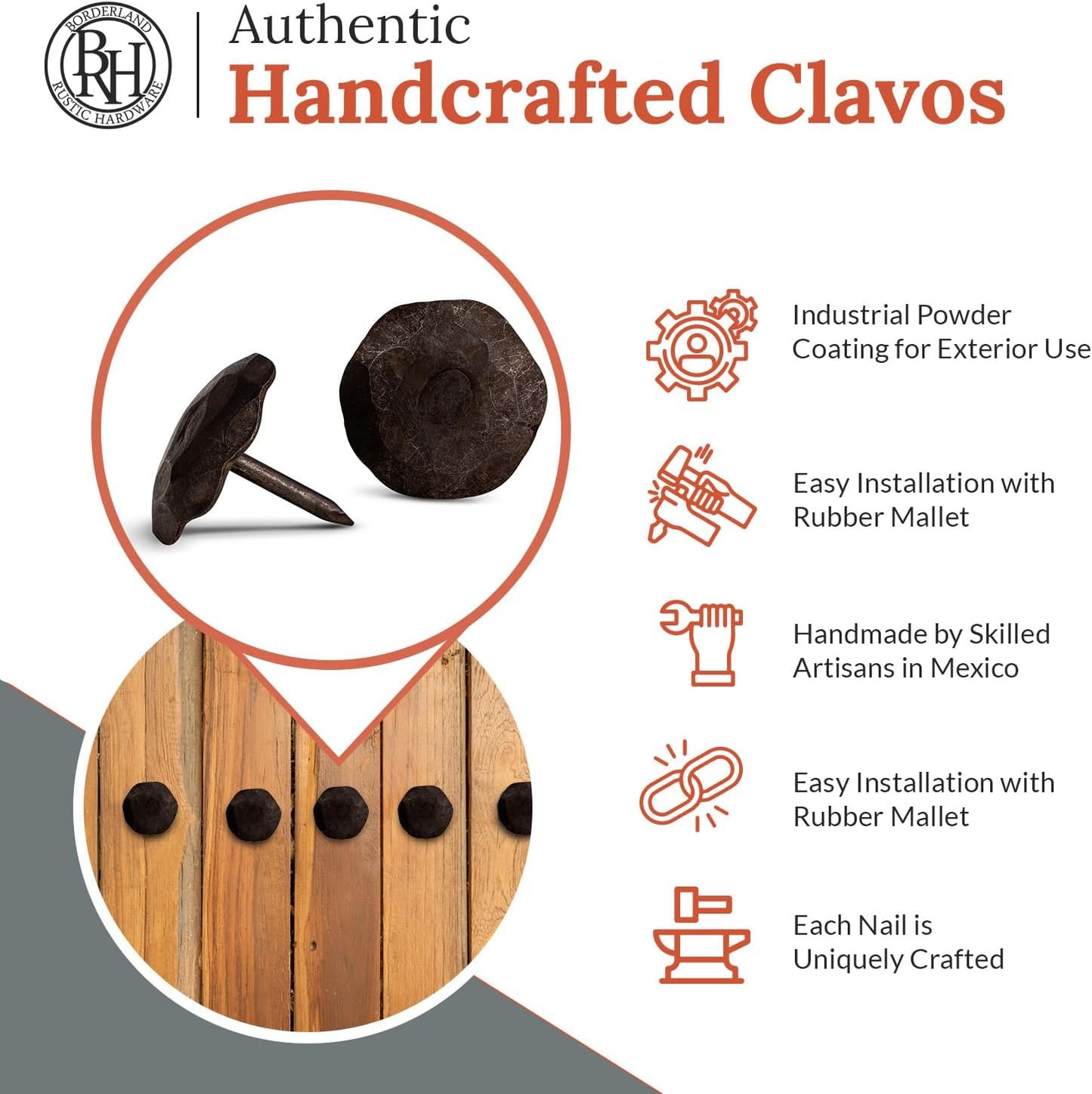 50 Pack 1" Small Round Head Iron Clavos Decorative Nails – Unfinished – Handmade Rustic Round Fasteners for Farmhouse Shutter, Faux Wood Beams, Barn Door, Shutters, and Gates – Ornamental Wood Accent