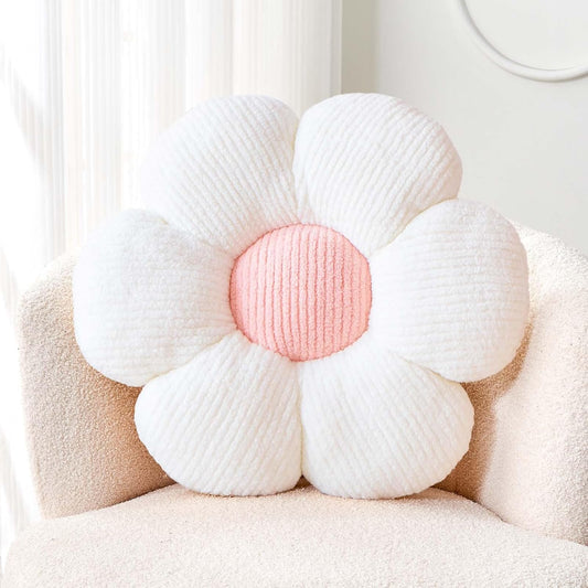 Soft White Pink 19.6" Flower Pillow for Home Decor, Cute Shaped Floor Pillow Aesthetic Plush Decorative Pillow for Bed Sofa Couch