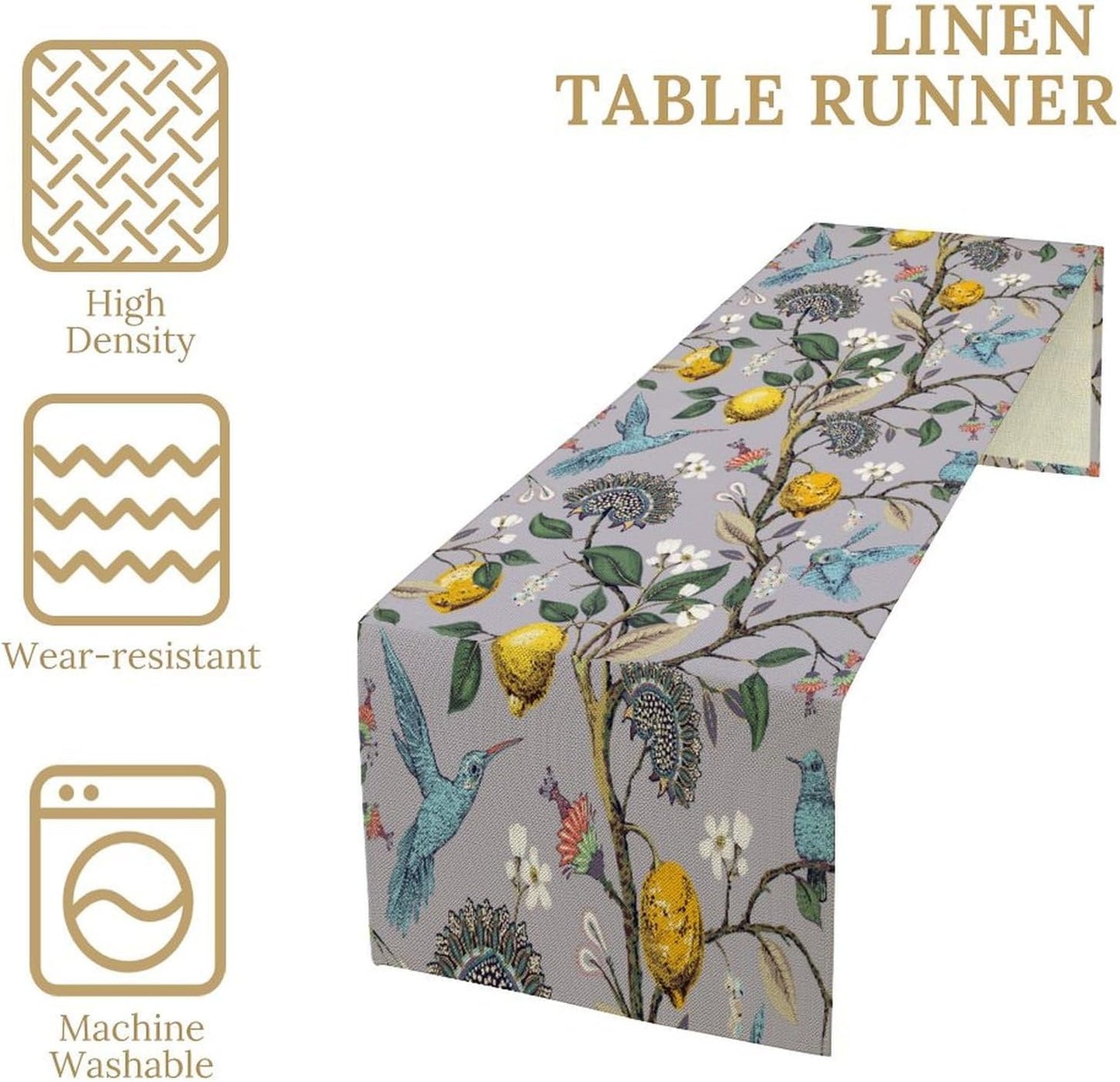 Table Runner with Flowers and Birds, Spring Plant Flowers Table Decoration Linen Table Runner Family Party Party Decorations 13x90 Inches