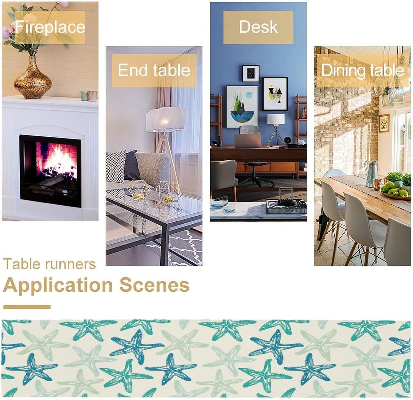 Starfish Plaid Table Flag Green Plaid and Marine Life Starfish Kitchen Table Flag Suitable for Birthday Party Restaurant Decoration Outdoor Picnic 13 * 108 Inch