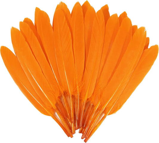 FeelfunFeather 120pcs Orange Goose Cochettes Feather Natural Bulk 4-6 inch 10-15cm for Wedding Party Christmas Halloween Decorations DIY Crafts Goose Cochettes Feather