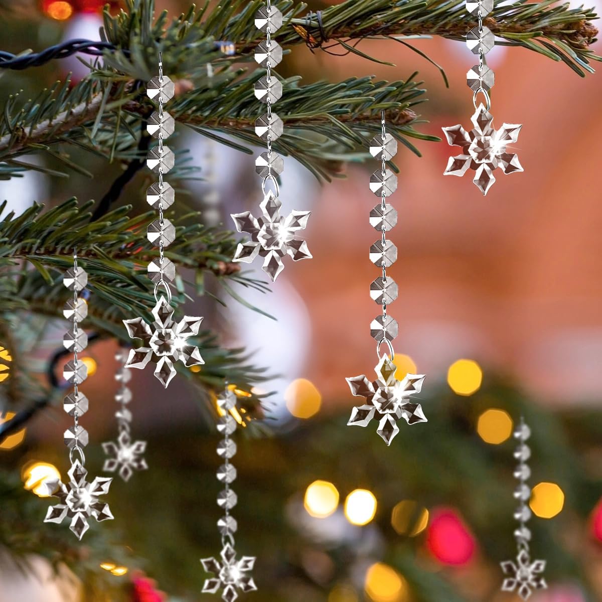 100 Pack Hanging Crystals - Clear Acrylic Prisms Pendant Ornaments for Christmas Tree, Centerpieces, Chandelier, Window & Home Decor, Ideal for Weddings, Parties Decorations (Snowflake)