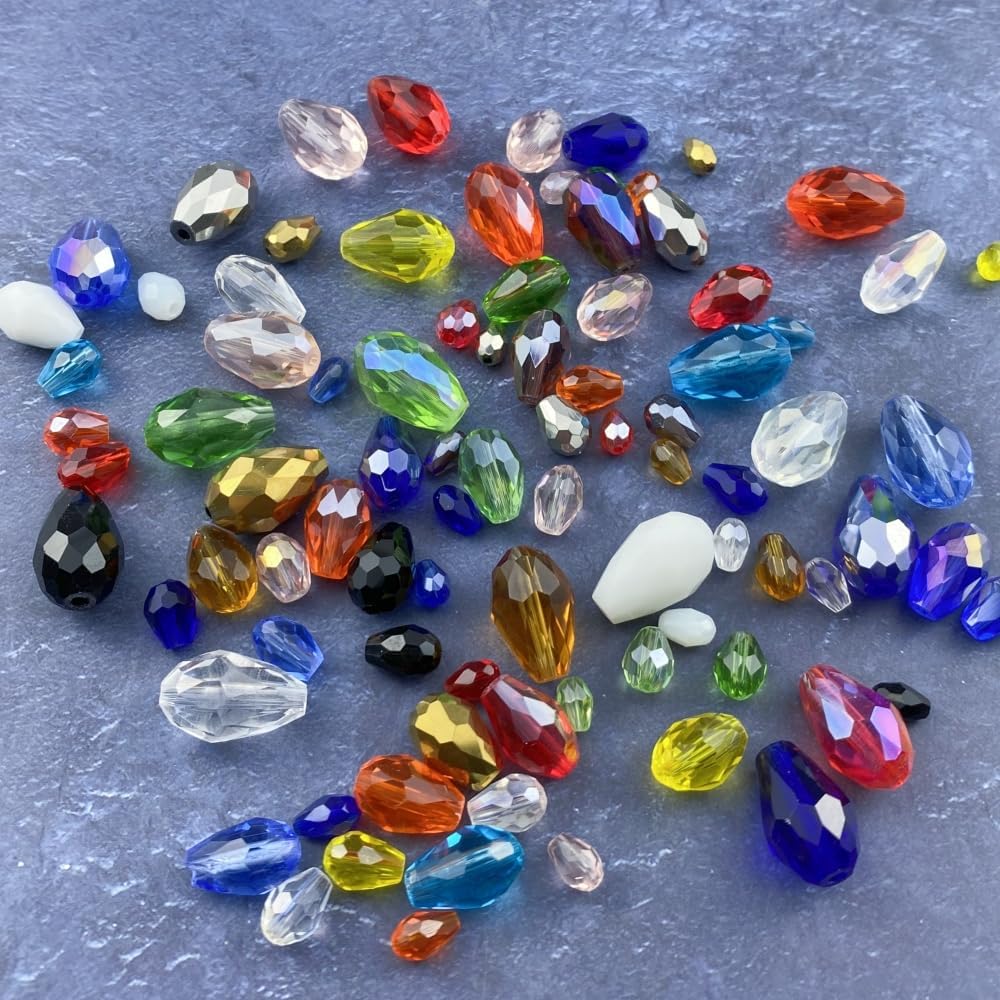 50pcs 10x15mm Teardrop Crystal Glass Beads Vertical Hole Faceted Glass Teardrop Spacer Beads for Bracelets Necklace Earring DIY Jewelry Making Craft(Red)