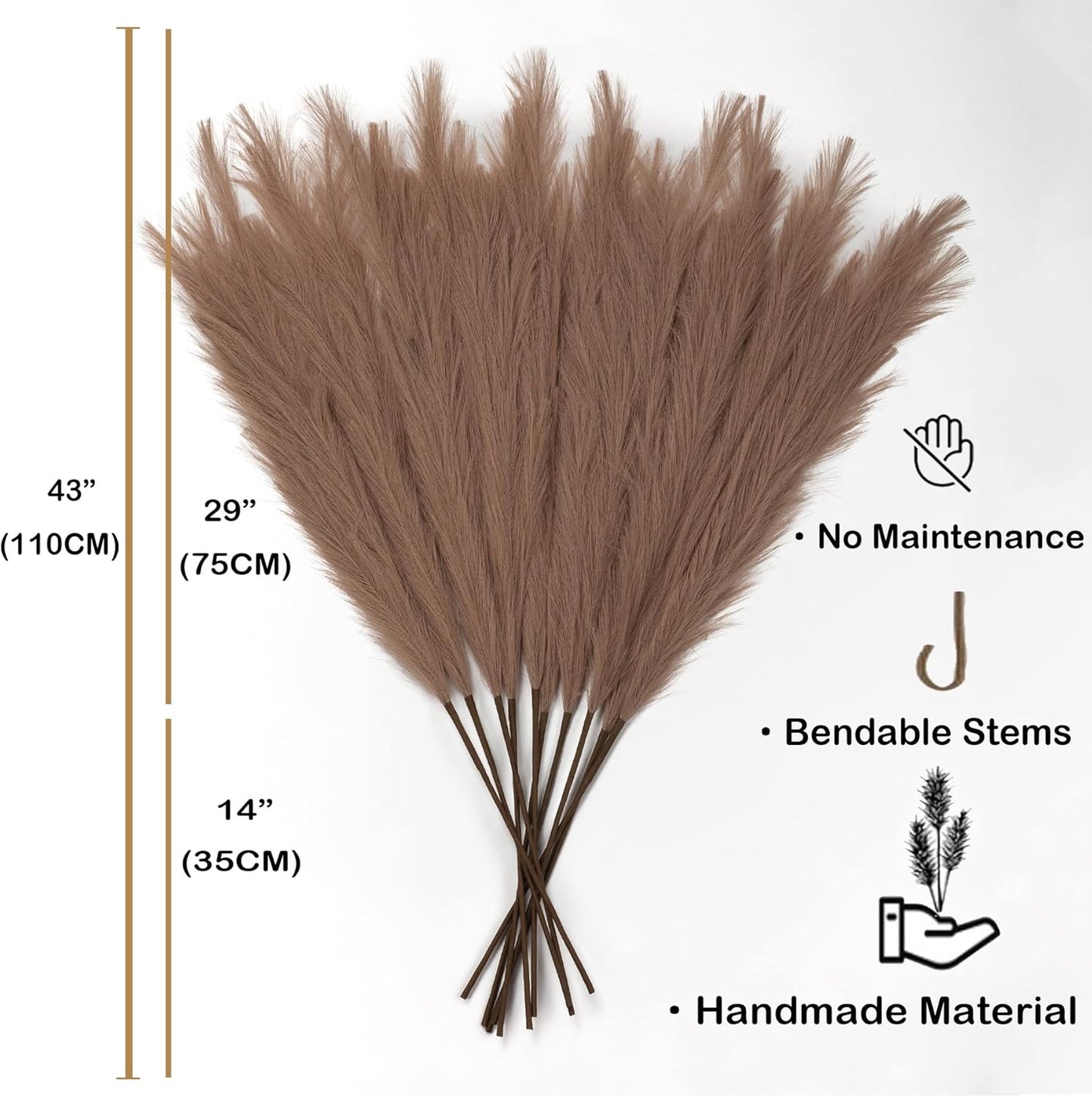 EVODIS Pampas Grass Decor Tall, 43"/110cm Faux Pampas Grass 6 Stems Large Pompass Grass Branches Tall Bulk Boho Flower Arrangement for Home Room Wedding Party Decor (Taupe)