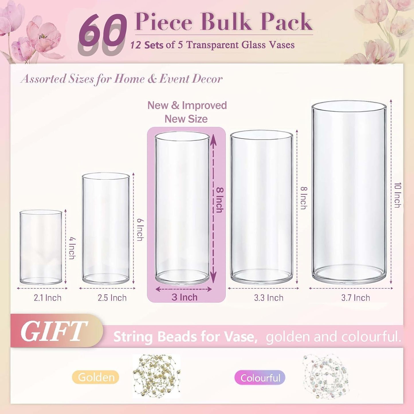 60pcs New & Improved Glass Vase Cylinder Vases for Centerpieces Small Flower Glass Clear Vases Home Decor Centerpiece Table Flower Vase Decorations for Wedding Decoration＆Holiday Mixed Sizes Tall