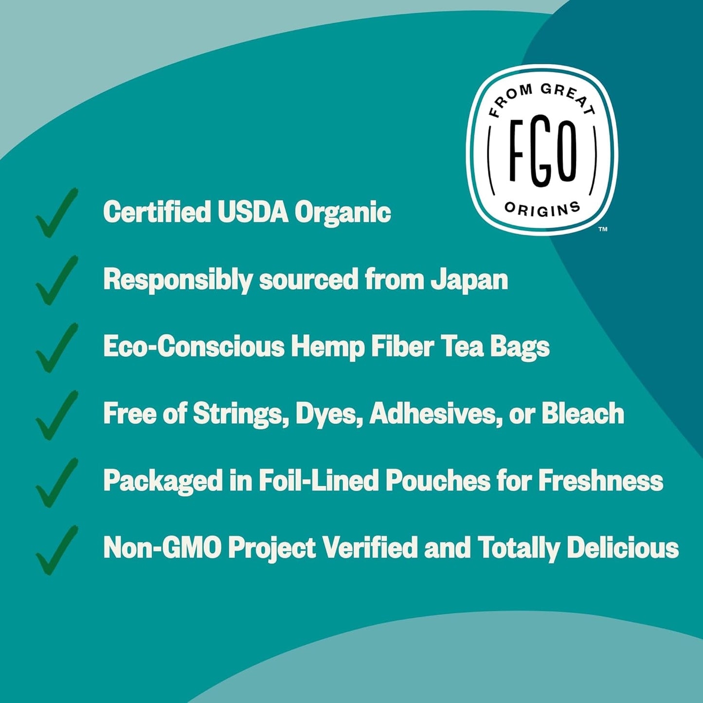 FGO Organic Sencha Green Tea, 100 Count, Eco-Conscious Tea Bags, Resealable Bag, Sourced From Japan, Packaging May Vary (Pack of 1)