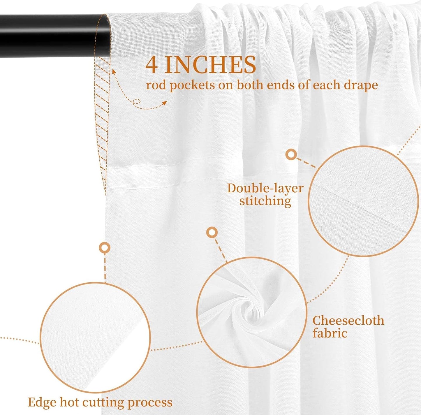 6-Panel White Ceiling Drapes - 5ftx40ft Sheer Curtains for Wedding Arch & Stage Decorations