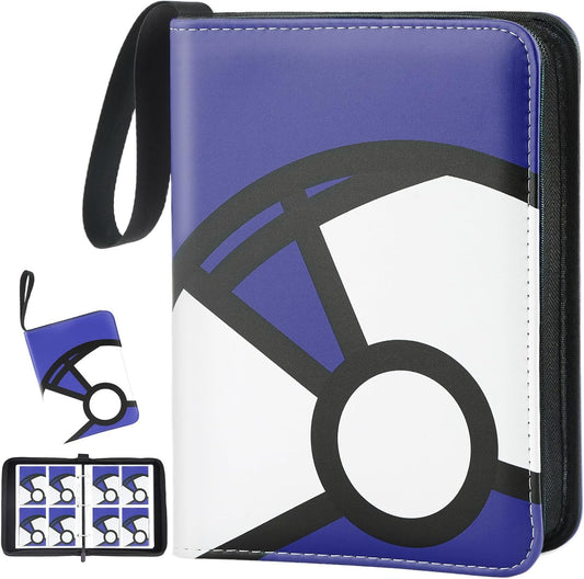 Trading Card Binder 4-Pockets, 400 Pockets Card Holder with 50 Removable Sleeves, Large Capacity & Waterproof Zipper Album Holder for Trading Card Collector, Portable Card Album Book for Card-Blue