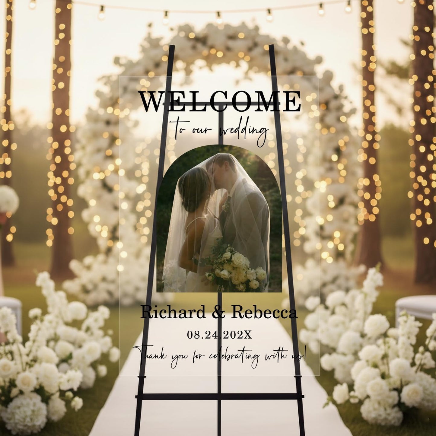 Personalized Wedding Photo Acrylic Welcome Sign – Custom Picture Board with Bride & Groom Names, Elegant Acrylic Wedding Reception Entrance or Ceremony Decoration, Indoor & Outdoor Keepsake Gift #8