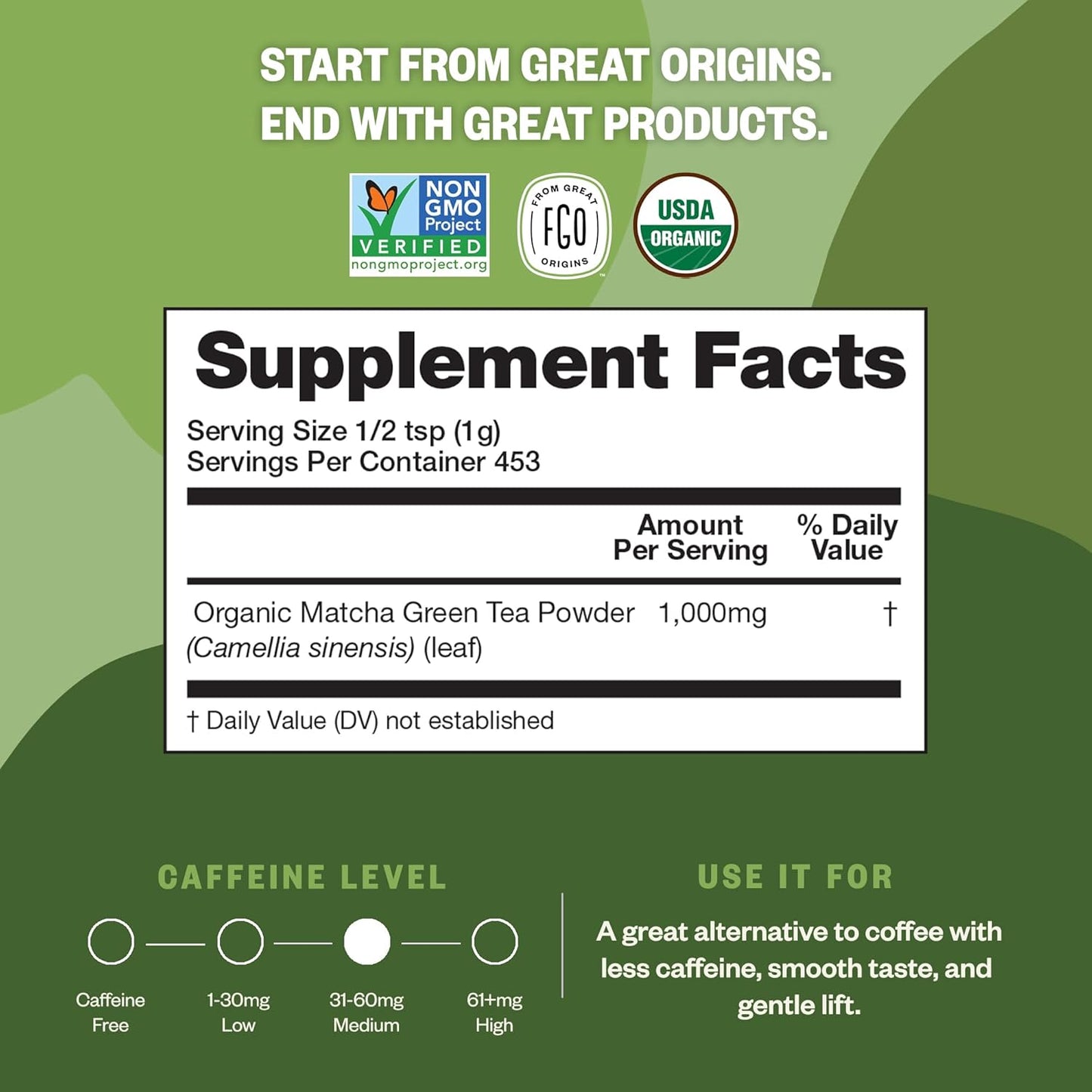 FGO Organic Matcha Green Tea Powder, Japanese Culinary Grade for Cooking, Baking, and Smoothies, 4 Ounce, Resealable Bag, Packaging May Vary (Pack of 1)