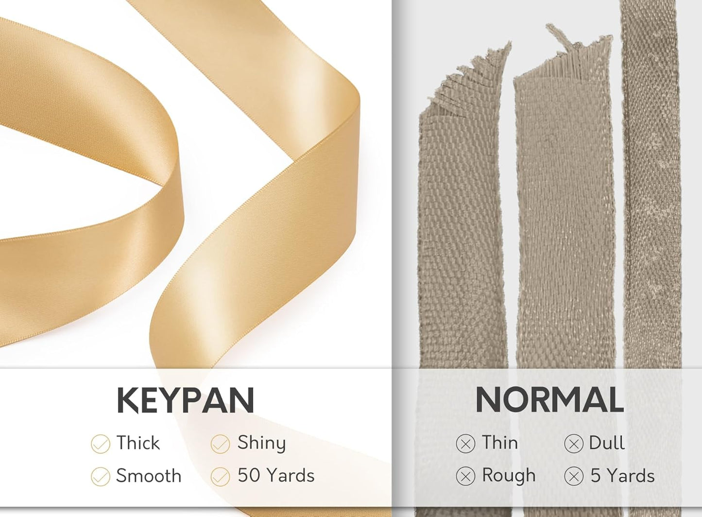 Champagne Satin Ribbon 1-1/2 Inch 50 Yards Double-Faced Polyester Ribbons for Hair Bows Gift Wrapping Crafts Floral Bouquet Wedding Invitations