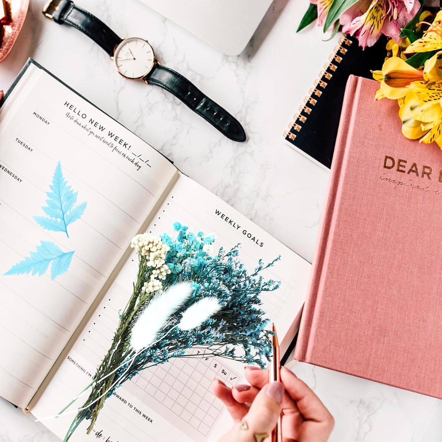 Dried Flowers,Dried Flowers Set for DIY Scrapbook Accessories Flower Arrangements Flower Decoration Wedding Decoration(Blue)