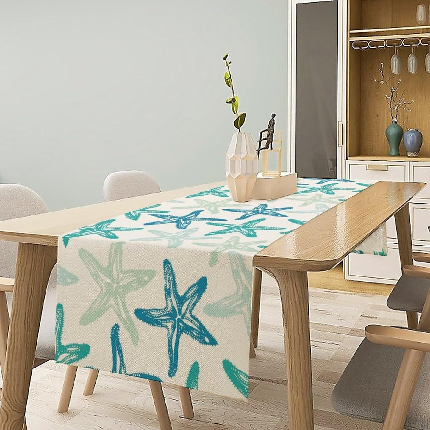 Starfish Plaid Table Flag Green Plaid and Marine Life Starfish Kitchen Table Flag Suitable for Birthday Party Restaurant Decoration Outdoor Picnic 13 * 70 Inch