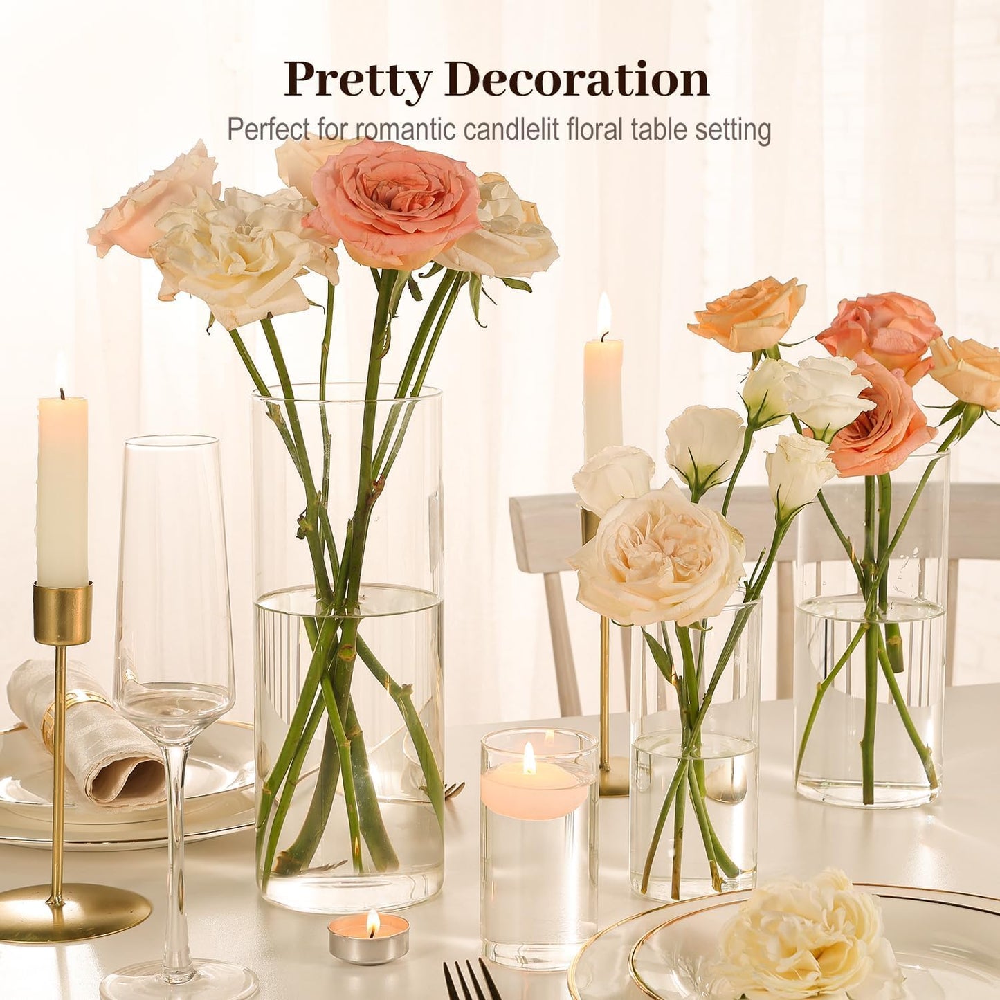 16 Pack Glass Cylinder Vases 4, 6, 8, 10 Inch Tall Clear Flower Vases for Table Centerpieces Wedding Decoration, Hurricane Floating Candle Holder for Party Home Decor