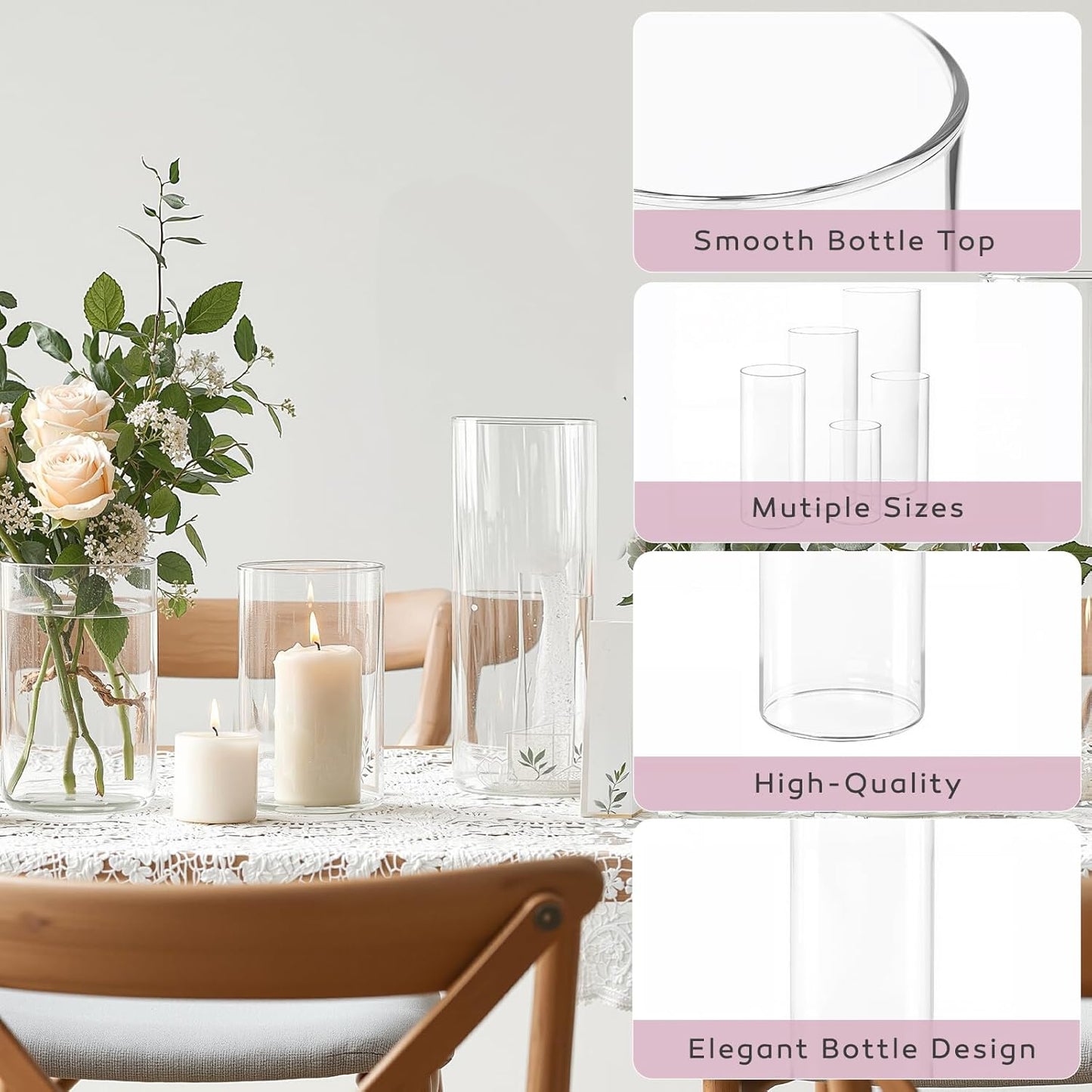 16 Pcs Cylinder Vases Set, 4,6,8,10 Inch Tall Clear Glass Vases for Centerpieces, Modern Floating Candle Holders Vase for Wedding, Table Shelf, Party, Home Decor