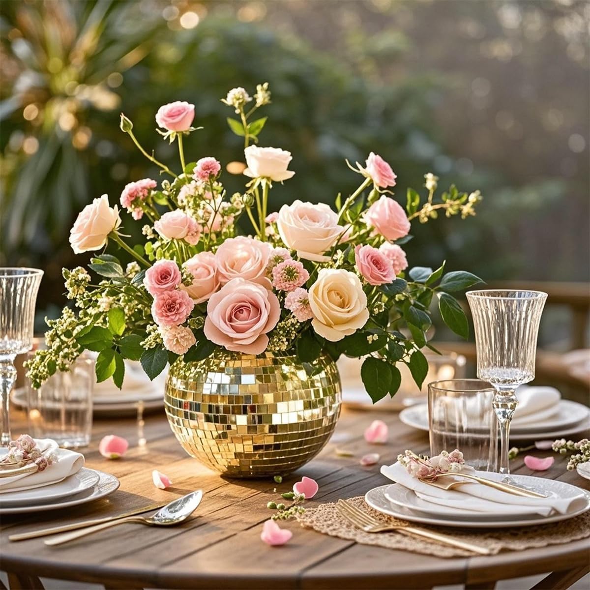 6 Pcs Disco Ball Vase,5" X 6" Disco Ball Centerpieces,Glass Disco Ball Planter Mirror Disco Ball Decor Can Be Used for Wedding Centerpieces,Birthday,Office(Gold)