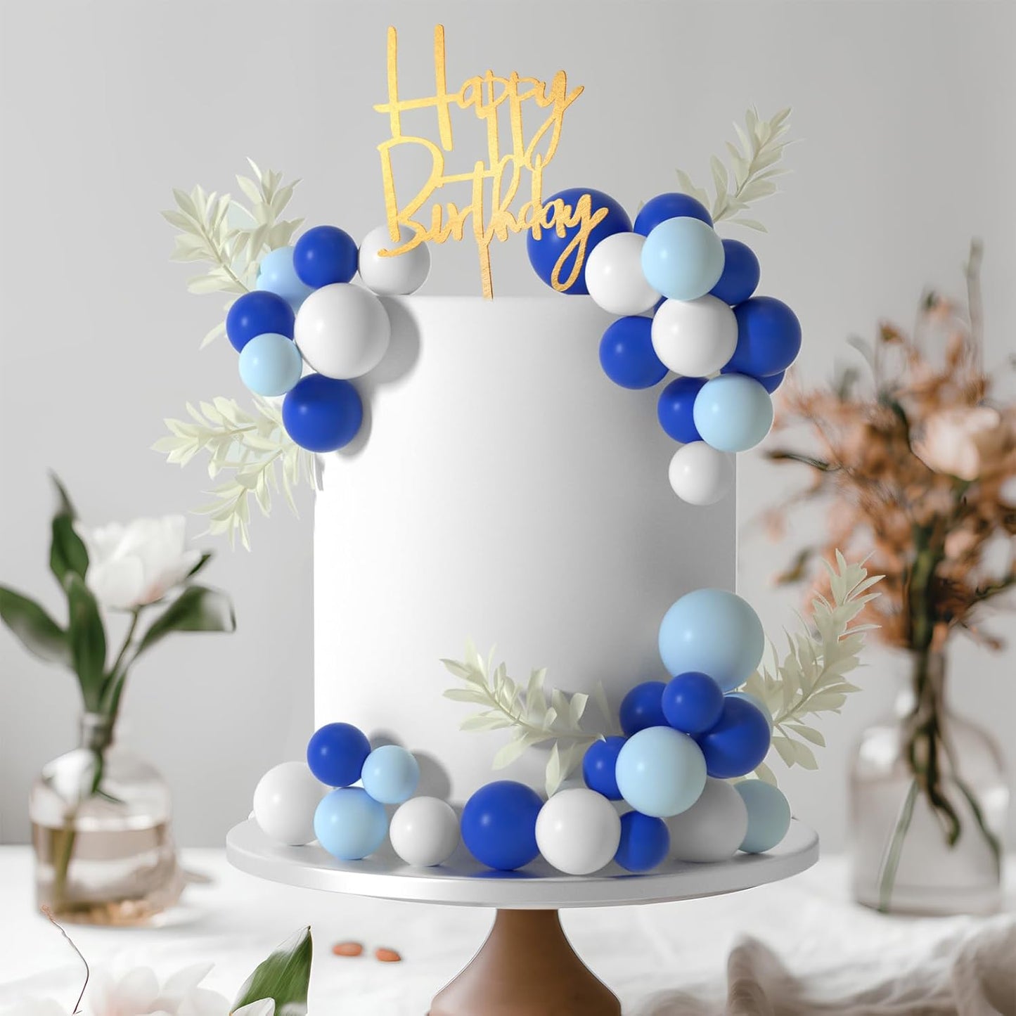 MIAHART Ball Cake Toppers Boho Grass Cake Topper Ball Cake Insert Decoration for Birthday Wedding Baby Shower Party Decorations Boho Themed Party Supplies (blue，white，light blue)