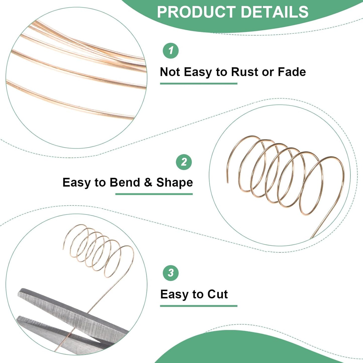 0.4mm Jewelry Wire, 26 Gauge 328FT Craft Wire Copper Beading Wire for Jewelry Making/Planting/Weaving/DIY Crafting, Soft Metal Wires [100M, Champagne Gold]