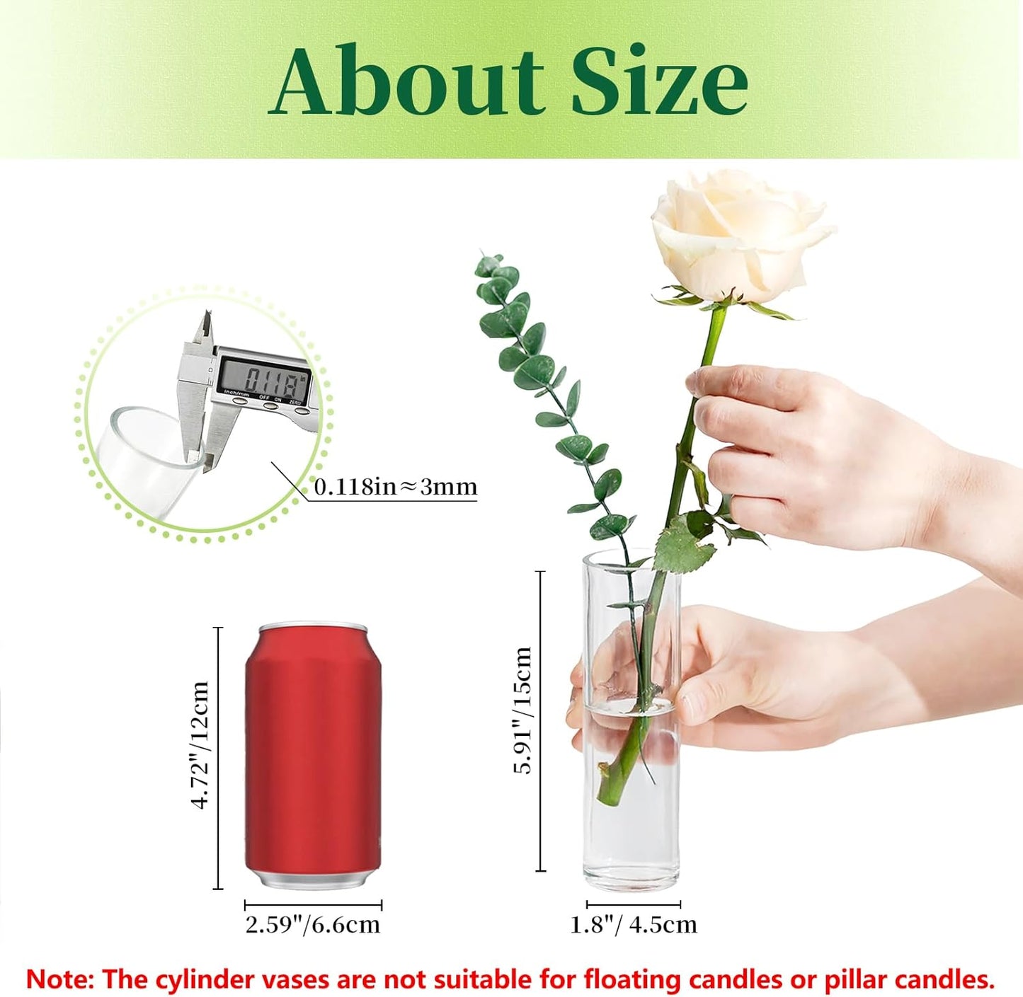 Hewory Cylinder Glass Bud Vases: Set of 12 Small Clear Skinny Single Flower Vase for Centerpieces - Minimalist Bulk Vases for Wedding Birthday Bridal Shower Party Events Table Decor, 5.91"(H)×1.8"(D)