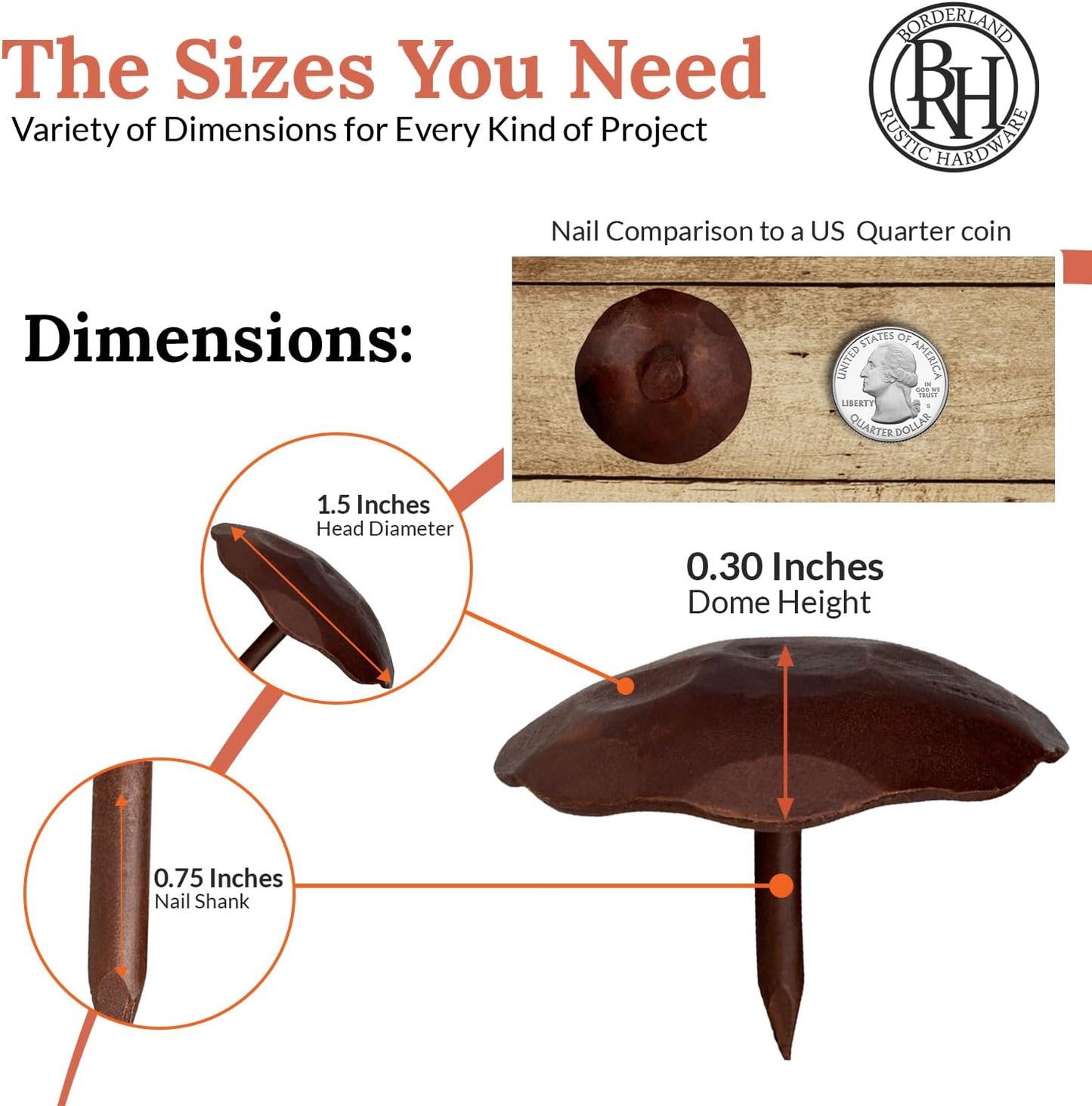 50 Pack 1.5" Round Head Iron Clavos Decorative Nails – Sealed Rusted – Handmade Rustic Round Fasteners for Farmhouse Shutters, Faux Wood Beams, Barn Doors, Shutters, Gates – Ornamental Wood Accent