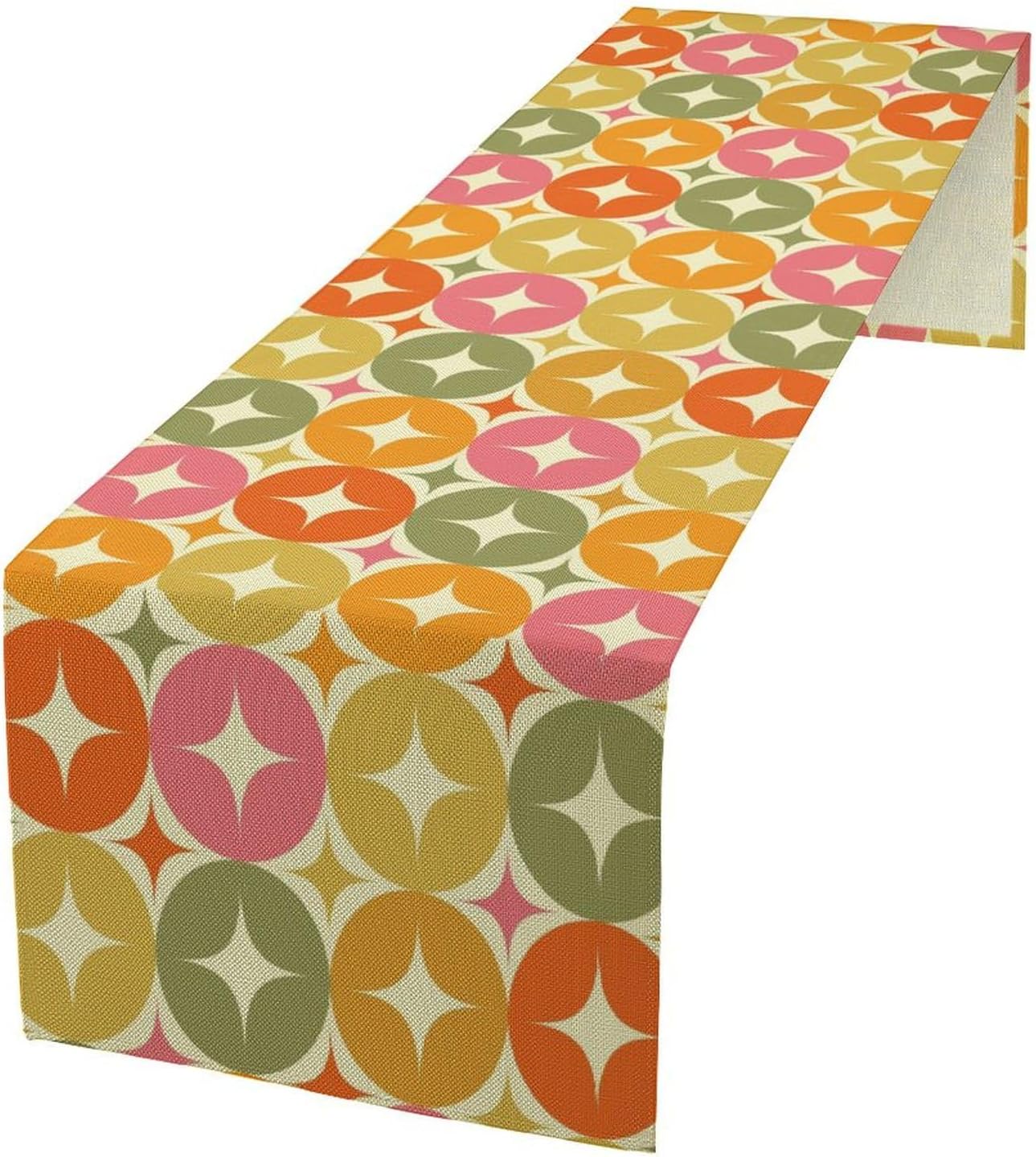 Mid Century Table Runner, Flag Retro Atomic Starburst 1950s Abstract Geometric Space Tabletop Decoration for Home Kitchen Restaurant Table Flag 13x90 Inch