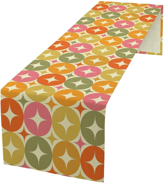 Mid Century Table Runner, Flag Retro Atomic Starburst 1950s Abstract Geometric Space Tabletop Decoration for Home Kitchen Restaurant Table Flag 13x90 Inch