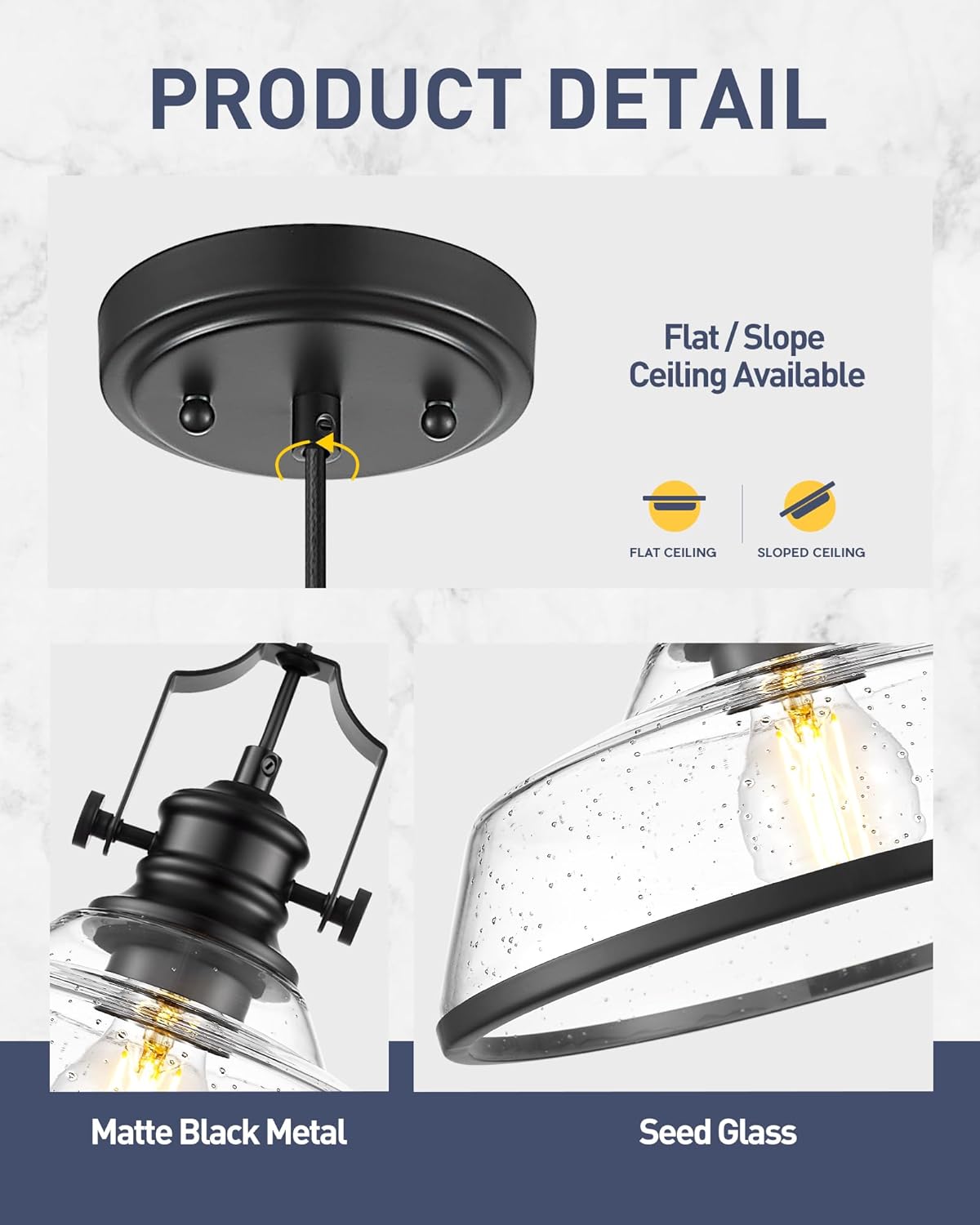 kudos 2 Pack Pendant Lights Kitchen Island, 11" Black Kitchen Island Lighting with Seeded Glass Shade, Farmhouse Large Hanging Light Fixture for Kitchen Sink Dining Room, KDPL13-BK-S-2PK