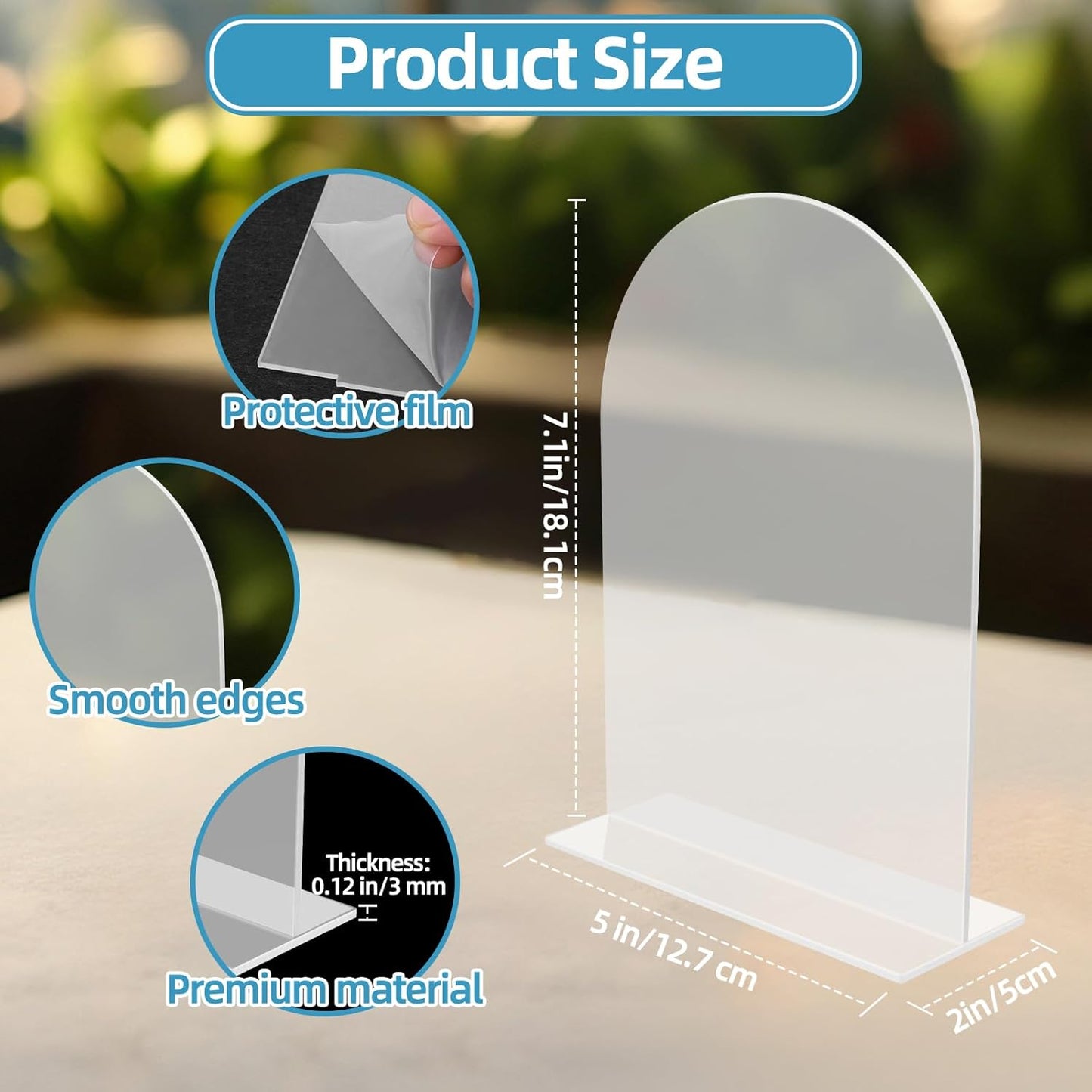 9 Pack Acrylic Wedding Signs 5 x 7 Inch DIY Blank Table Number with Base Frosted Arch Shape Menu Board for Party Anniversary Event Restaurant Cafe Decoration