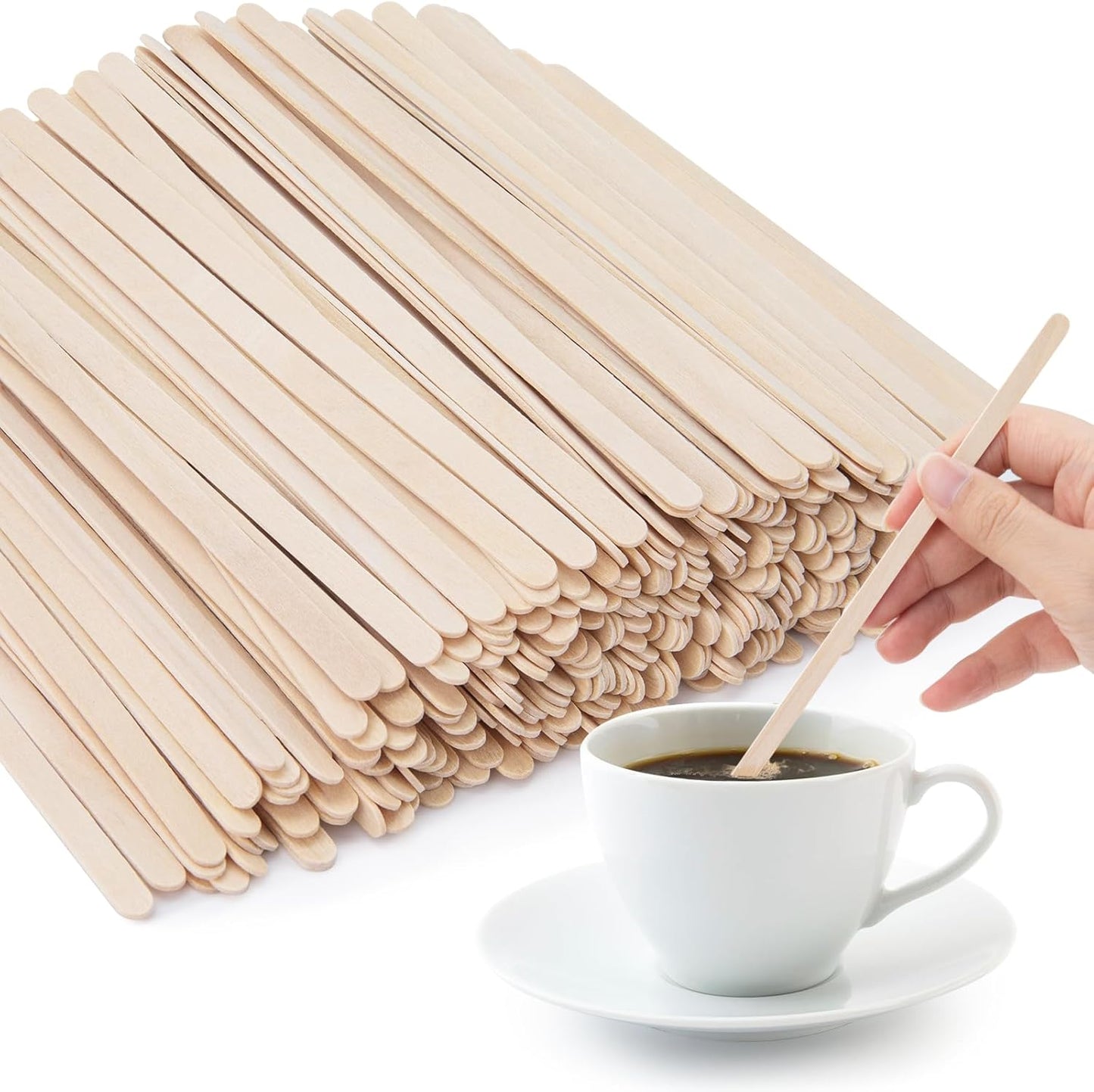 WISYOK 1000 PCS Coffee Stirrers, 5.5 Inch Premium Birch Wood Sticks, Smooth Round Ends, Splinter-Free Disposable Stir Sticks for Coffee, Cocktails, Office, Home, Coffee Bars
