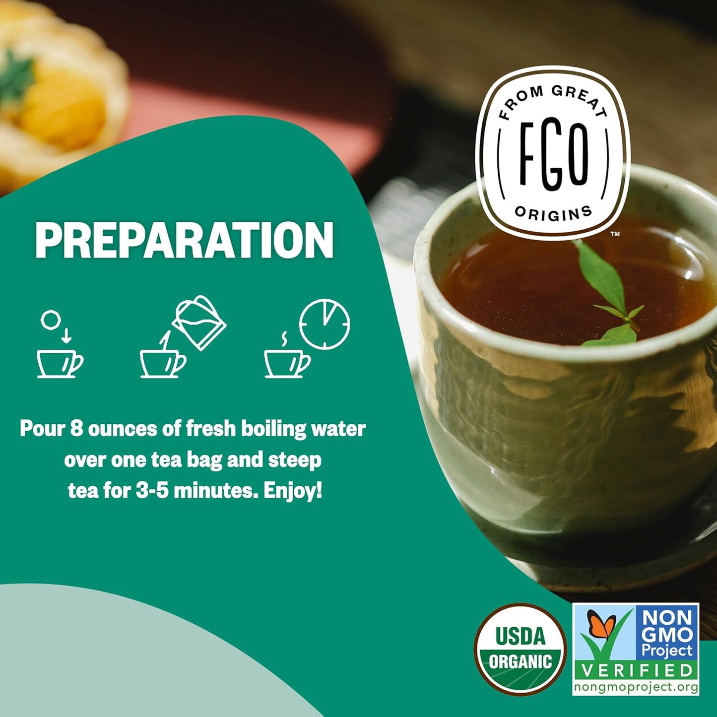 FGO Organic Spearmint Leaf Tea, 100 Count, Eco-Conscious Tea Bags, Caffeine Free, Resealable Bag, Packaging May Vary (Pack of 1)