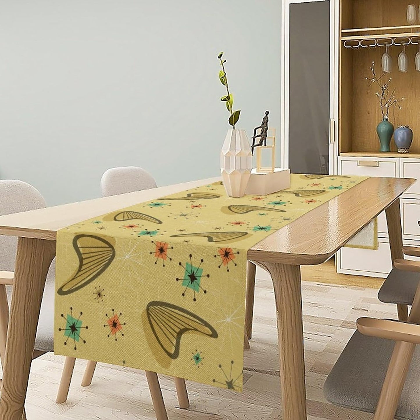 Mid Century Table Runner, Modern Atomic Pattern Absctract Geometric Retro 1950S 1960S Dinner Runner for Home Kitchen Dining Table Decoration, 13x60 Inch