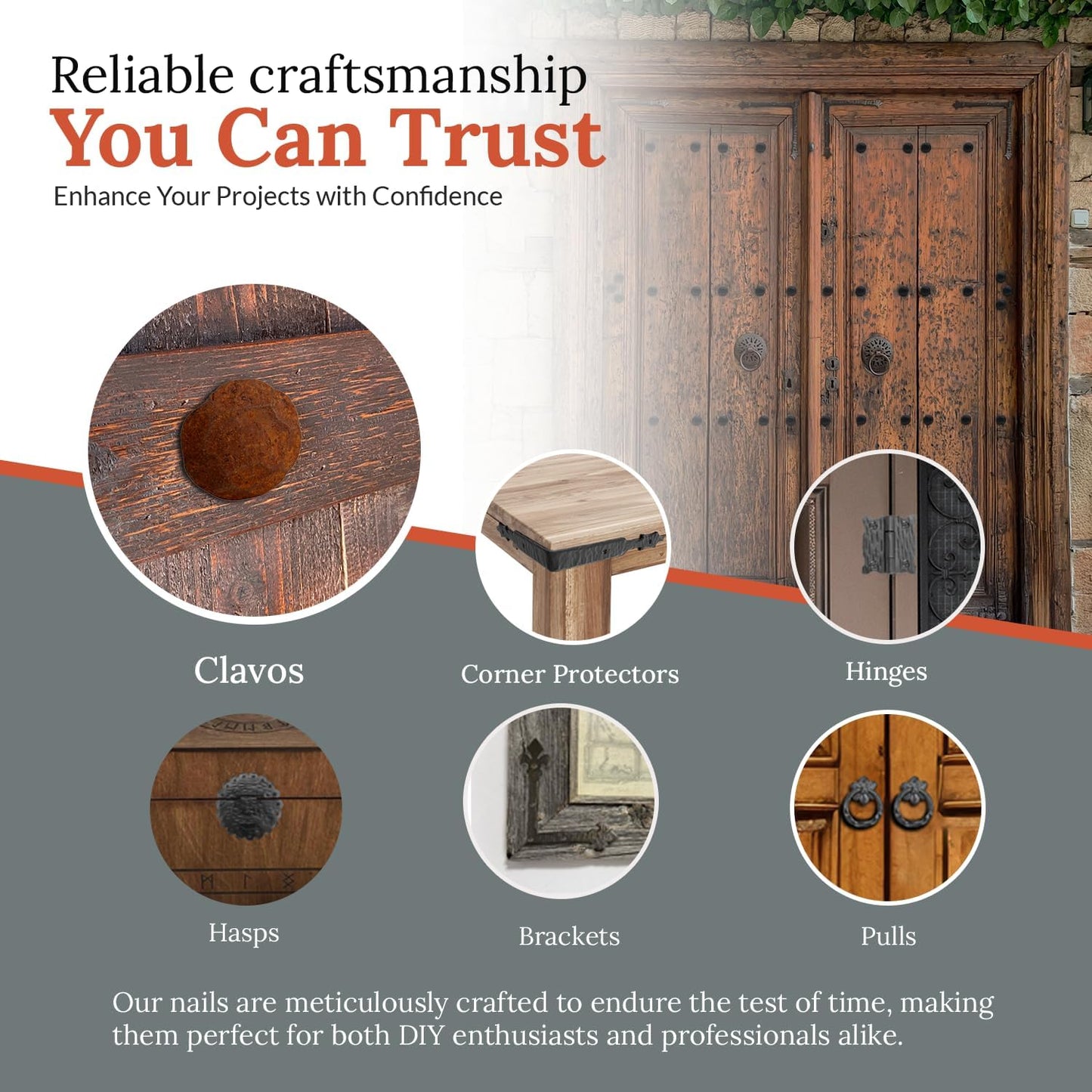 50 Pack 1.5" Round Head Iron Clavos Decorative Nails – Rusted – Handmade Rustic Round Fasteners for Farmhouse Shutters, Faux Wood Beams, Barn Doors, Shutters, Gates – Ornamental Wood Accent