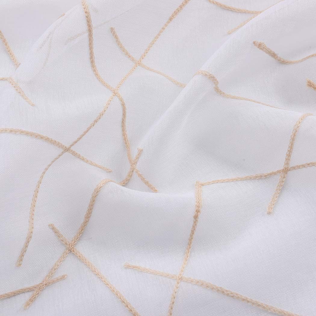 Sheer Beige Curtains 95 Inches Embroidered Branch Patterned Semi Sheer Window Treatments Rod Pocket Voile Curtain Panels for Living room, Bedroom, Yard, Patio, Villa, Parlor, Set of 2, 52"x95".