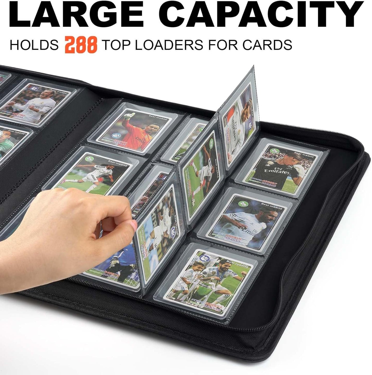 Toploader Binder with 9-Pocket Pages, Holds 288 "3×4" Rigid Toploader Hard Cases, Card Holder for Collectible Cards or Sports Cards, Durable Sleeves for Storage & Display (Gray)