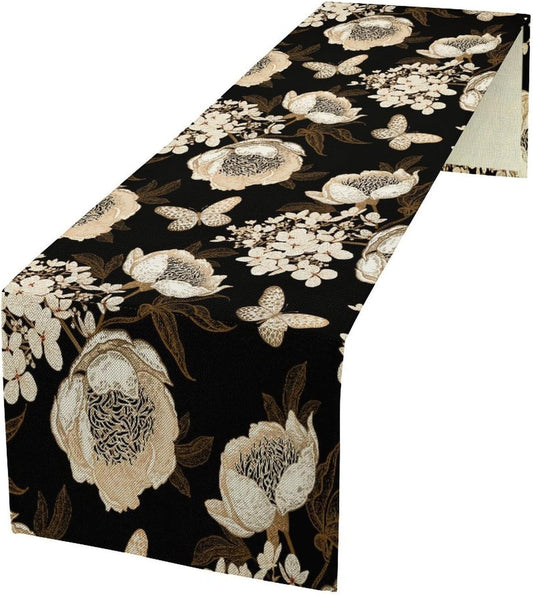 Watercolor Peony Table Runner, Modern Kitchen Dining Room Bohemian Floral Tabletop Decoration for Kitchen Cafe 13x120 Inch