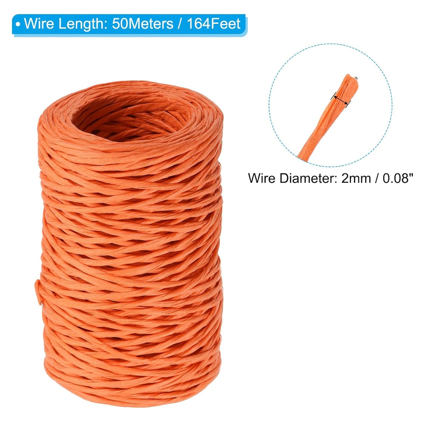 PATIKIL 164 Feet Floral Bind Wire Wrap Twine, 2mm Florist Wire Iron Wire Paper Covered Vine Wrapping Binding Wire for Flower Bouquets, Orange