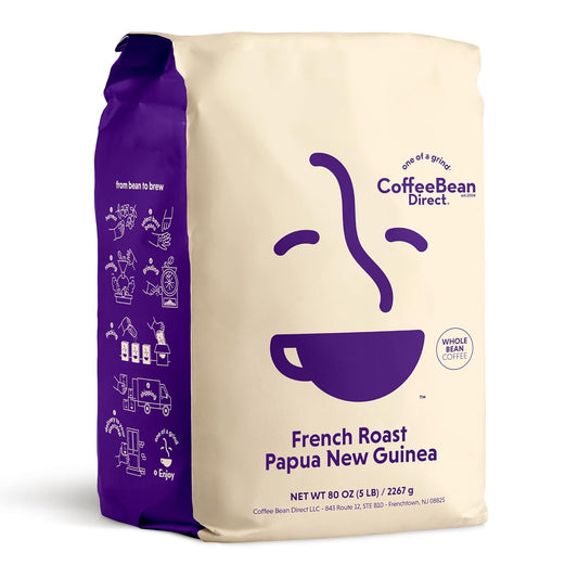 Coffee Bean Direct French Roast Papua New Guinea, Whole Bean Coffee, Arabica Coffee, Dark Roast, 5 Pound Bag (Pack of 1)